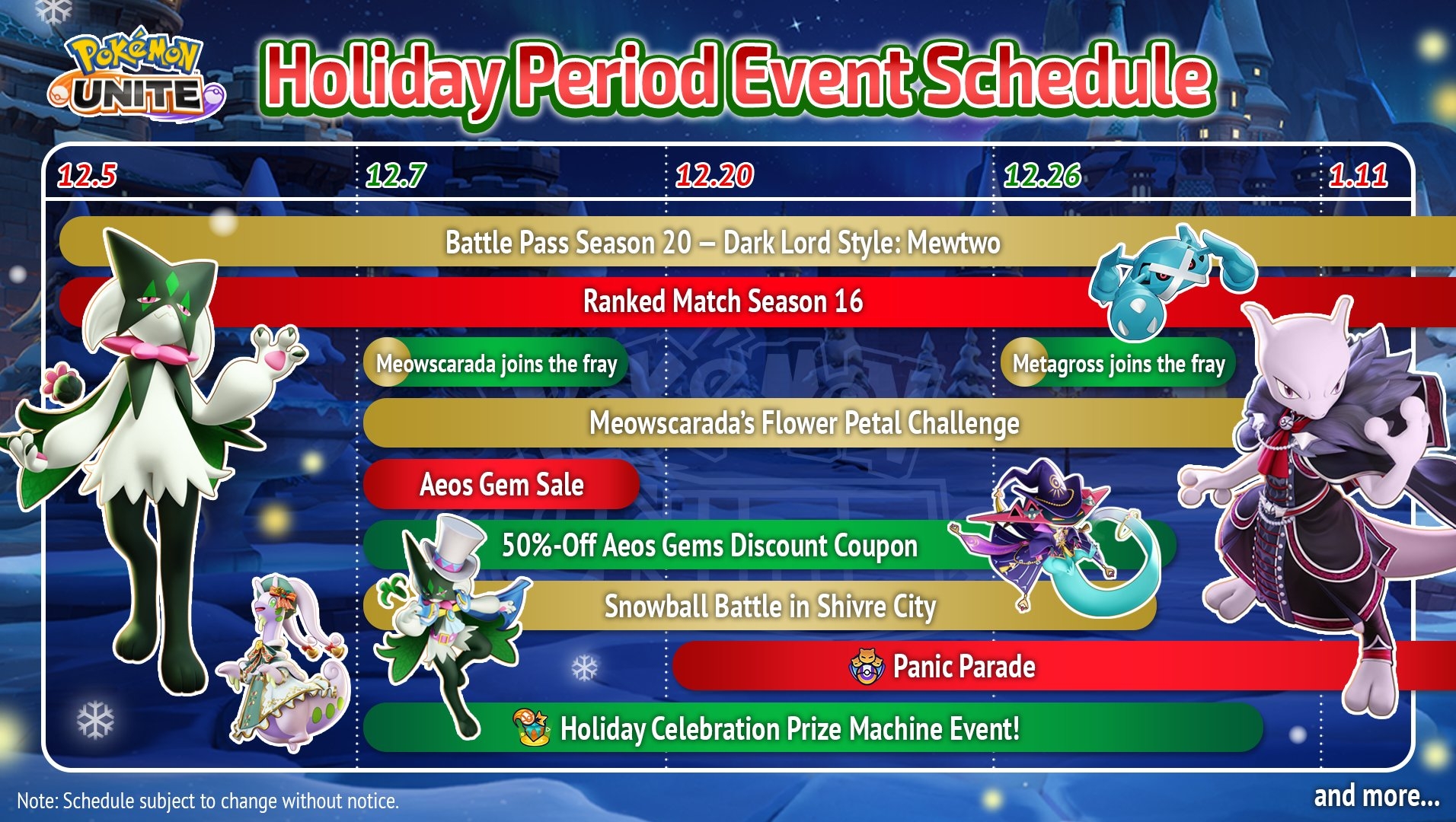 Pokémon UNITE Holiday Period Event Schedule - Infographic