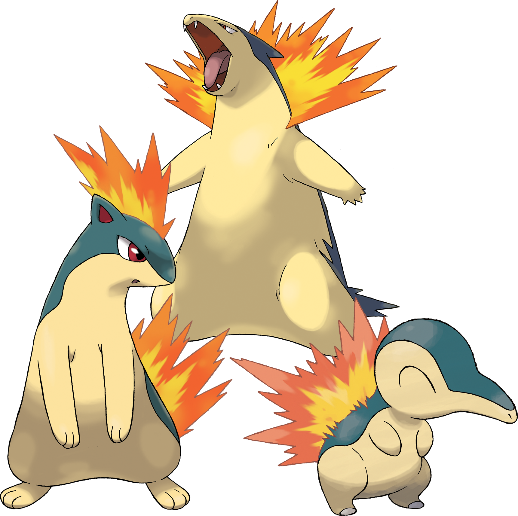Cyndaquil, Quilava, and Typhlosion