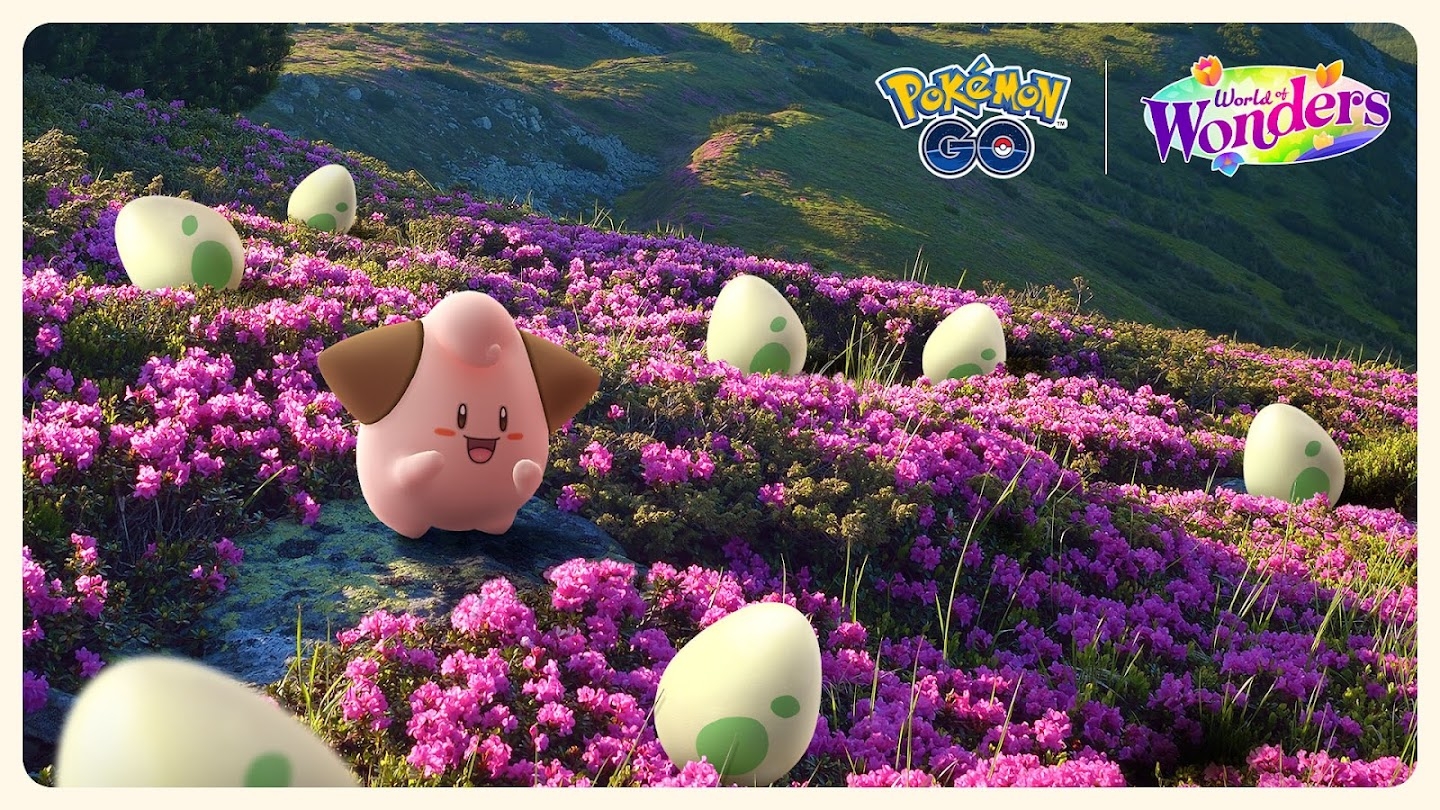 Cleffa and a field of Pokémon Eggs