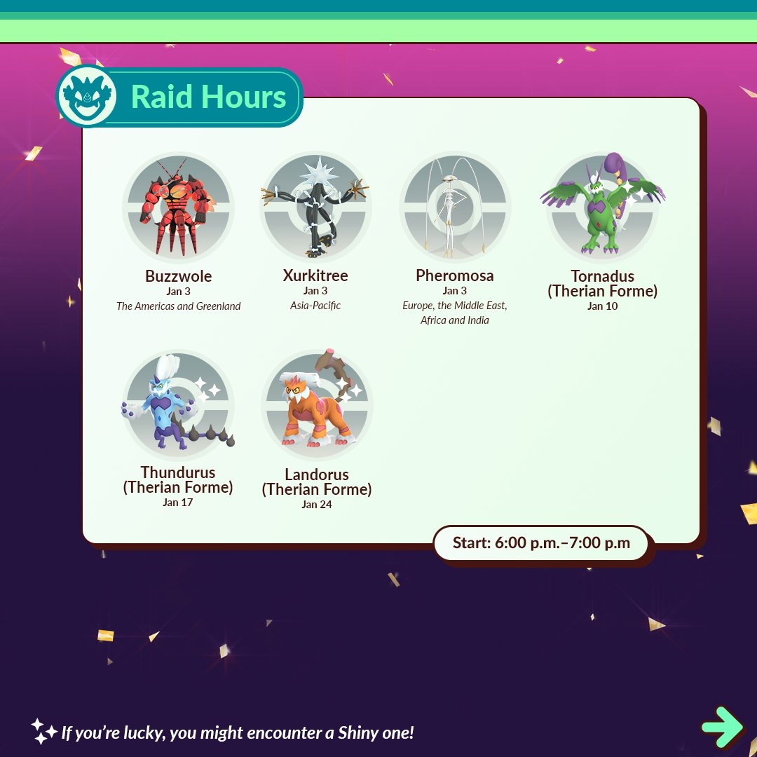Infographic of Pokémon GO Raid Hours for January
