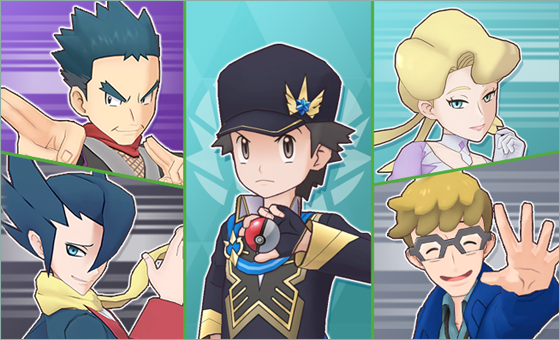 Koga, Grimsley, Glacia, and Molayne, lead by Champion Red