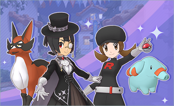 Zinnia and Lyra in their Special Costumes, with their Sync Partners Thievul and Phanpy