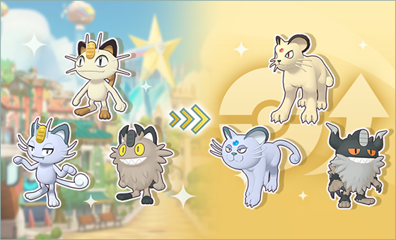 The regional forms of Meowth and their evolutions