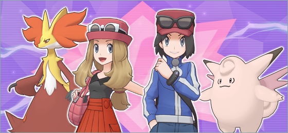 Serena & Delphox, and Calem & Clefable