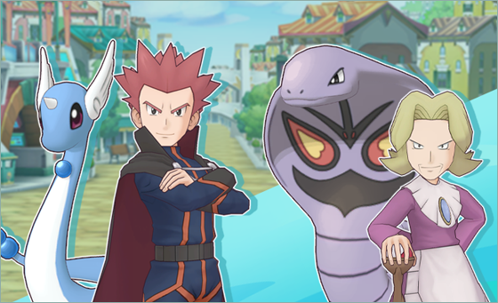 Lance and Agatha with their respective sync partners, Dragonair and Arbok
