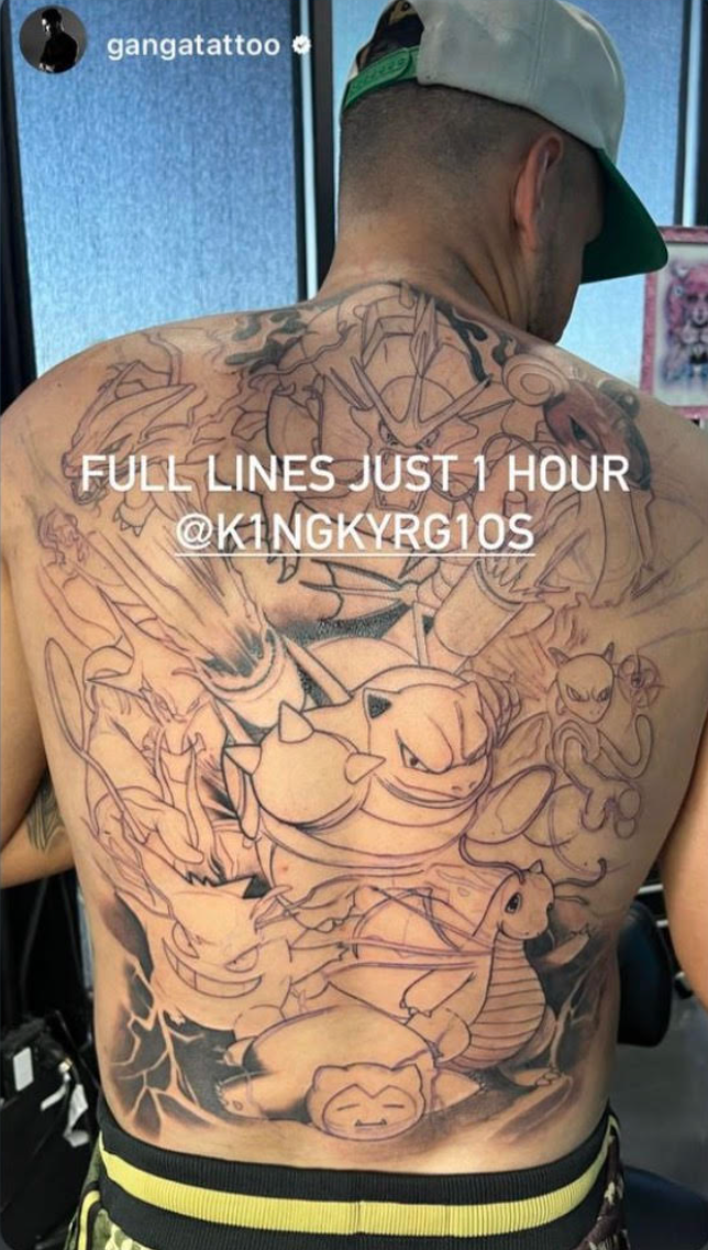 The full linework of Nick Kyrgios's Pokémon tattoo