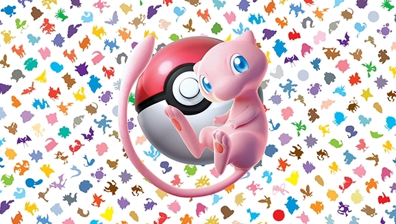 151 expansion - Key Art featuring Mew over a Pokéball and a background featuring original generation 1 Pokémon