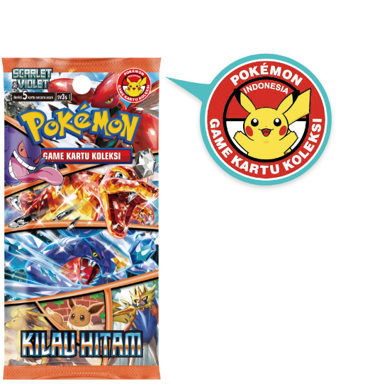 Kilau Hitam Booster pack with new Pokémon TCG logo for Indonesia