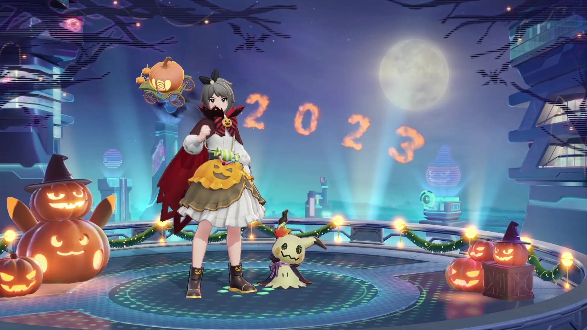 Game lobby for the 2023 Halloween event, showing off Halloween themed Holowear and Avatar Items